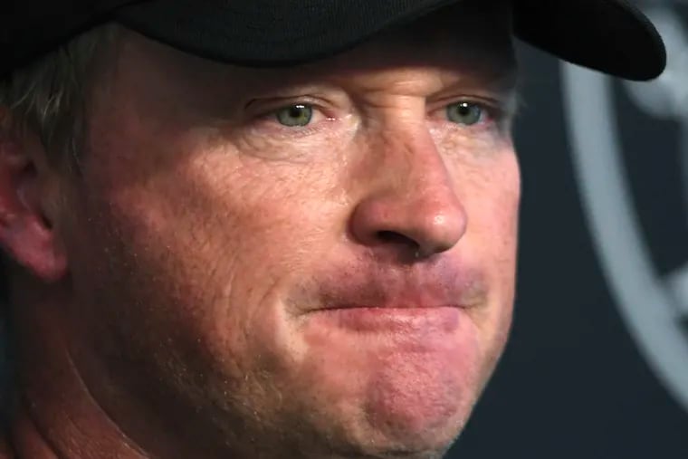 Jon Gruden resigned Monday as head coach of the Las Vegas Raiders after the New York Times reported that he frequently used racist, misogynistic, and homophobic language in a series of emails to NFL executives.