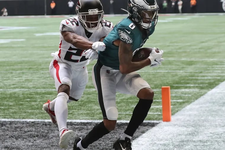 Eagles wide receiver DeVonta Smith ranks second in catches and receiving yards among rookies.