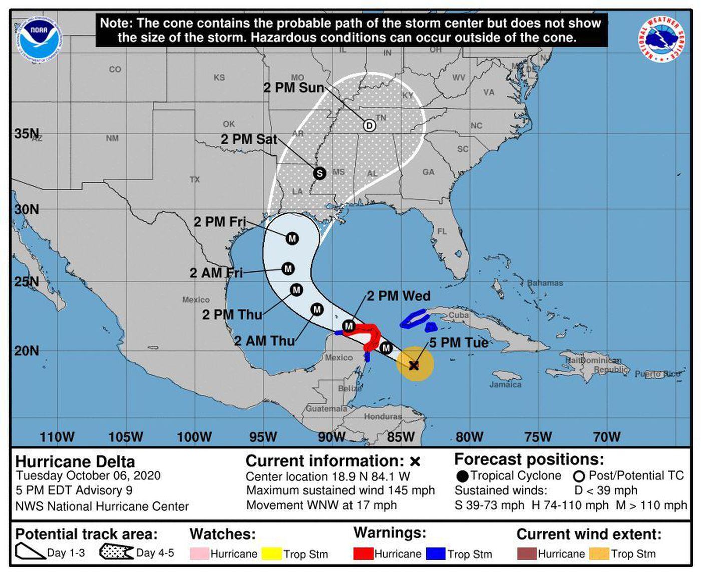 Hurricane Delta tracks toward Gulf Coast, National Hurricane Center says