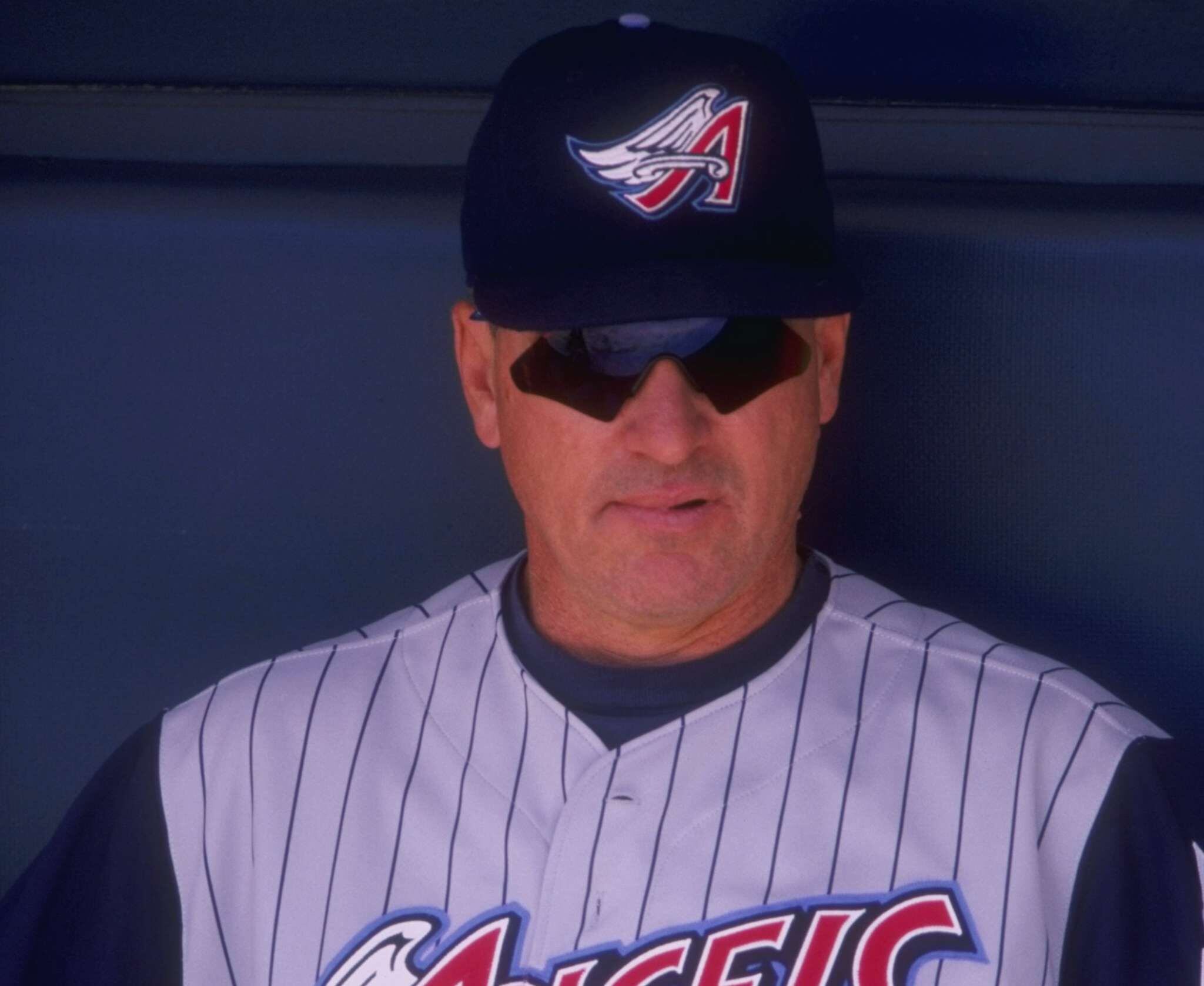 Anaheim Angels manager Terry Collins makes a visit to the mound to