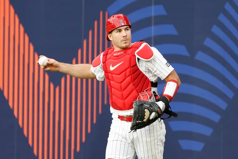 Phillies catcher J.T. Realmuto is expected to be out until after the All-Star break while recovering from right knee surgery.