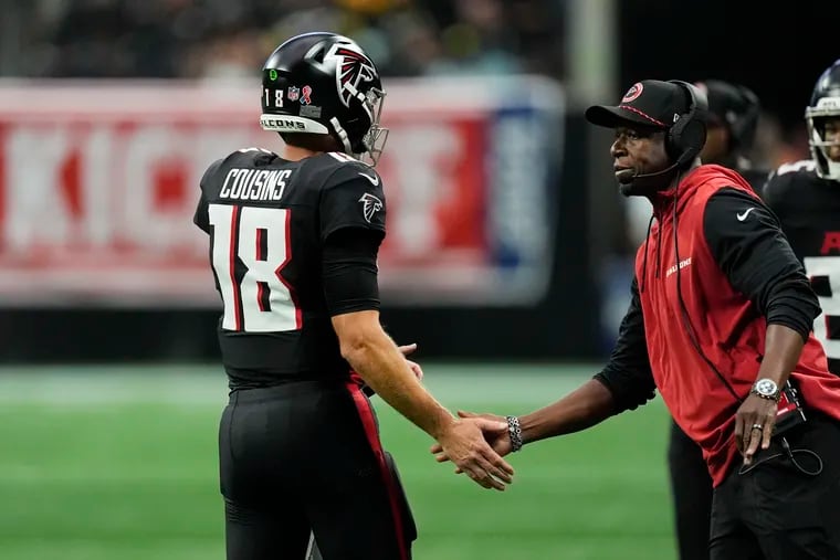 Atlanta Falcons head coach Raheem Morris (right) and quarterback Kirk Cousins are looking to bounce back after a Week 1 loss to the Pittsburgh Steelers.