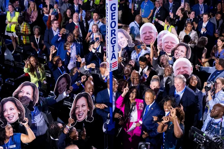 The Georgia delegation including rapper Lil Jon, casts its votes for Vice President Kamala Harris and Minnesota Governor Tim Walz during the roll call vote during day two of the 2024 Democratic National Convention in Chicago.