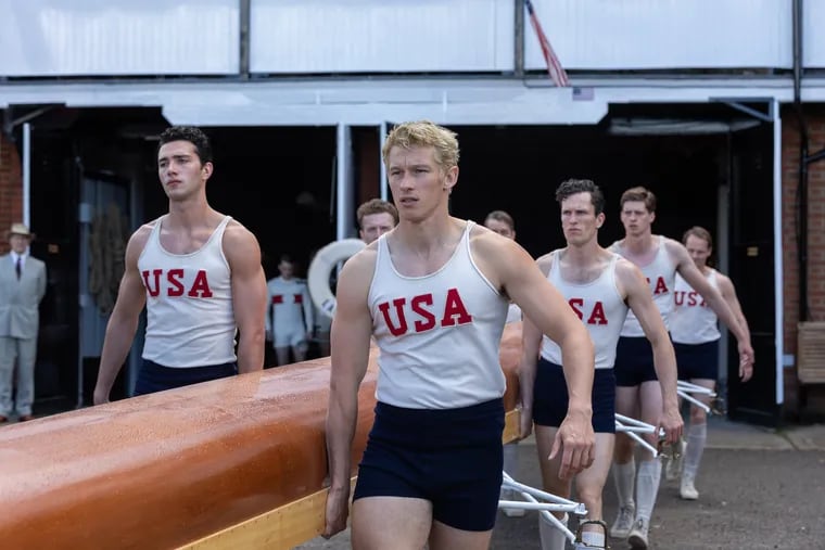 From left, Bruce Herbelin-Earle, Callum Turner, and Wil Coban in "The Boys in the Boat."