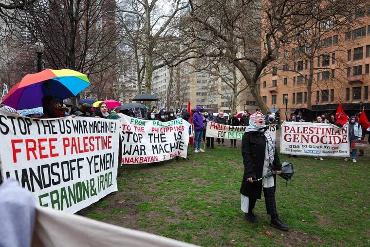Scenes from a Philly Palestine Coalition in Rittenhouse Square in March 9, 2024. Thursday's demonstration also began in the park.