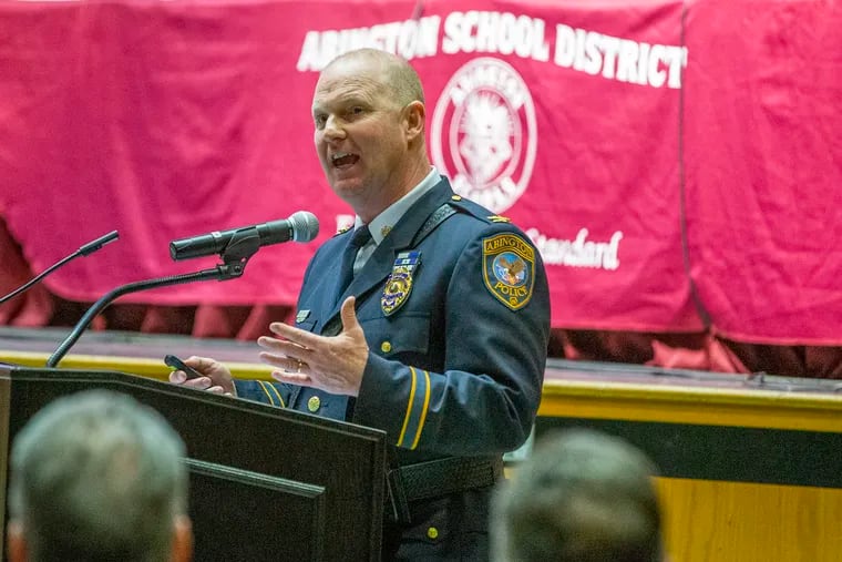 Abington Chief of Police Patrick Molloy speaks during a February school board meeting.
