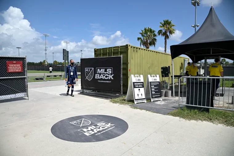 A security entrance to a soccer field MLS is using at Disney World's ESPN Wide World of Sports complex near Orlando.