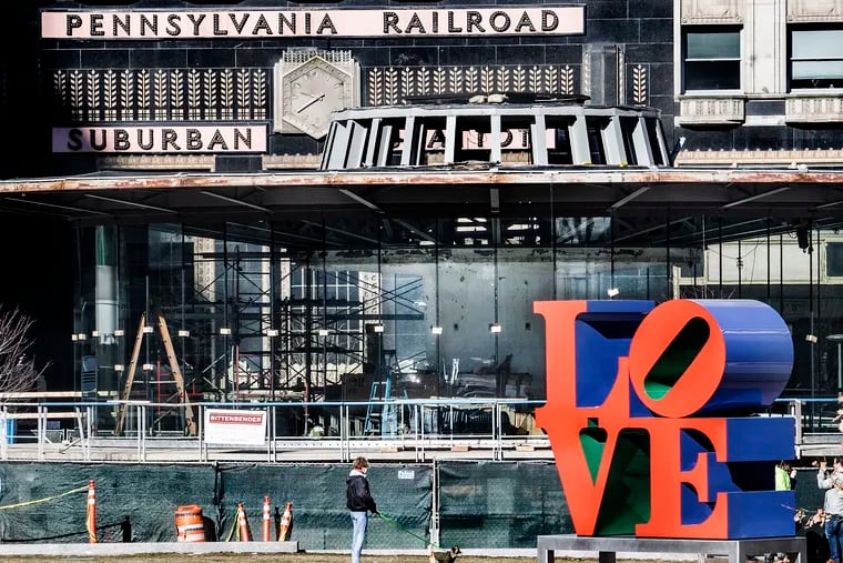 Ongoing construction of the future Loveluck restaurant in the LOVE Park Welcome Center