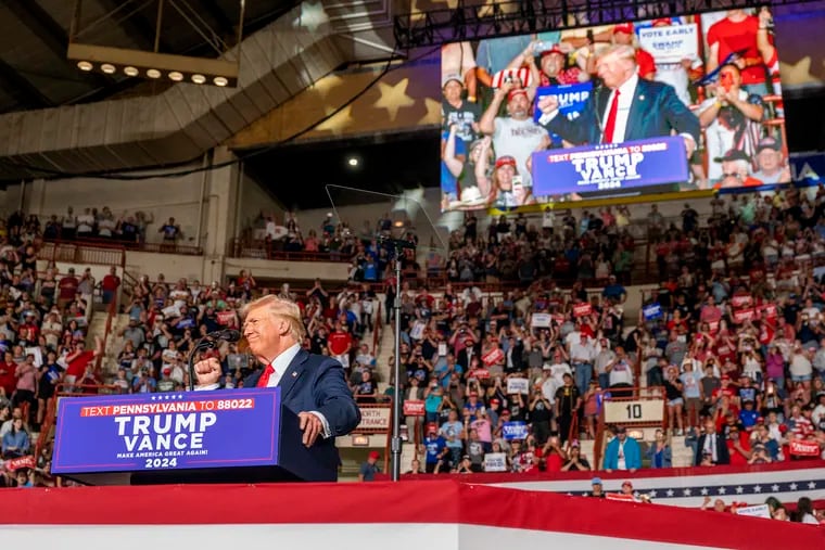 Former President Donald Trump speaks at the Pennsylvania Farm Show Complex in Harrisburg, Wednesday, July 31, 2024.