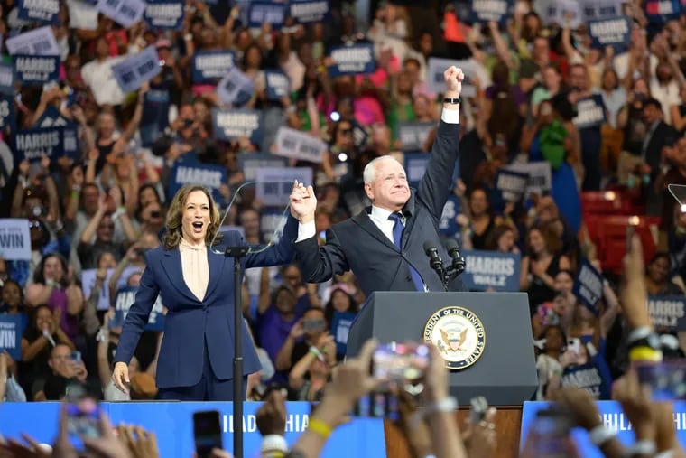 Democratic presidential nominee Kamala Harris and her running mate, Minnesota Gov. Tim Walz.