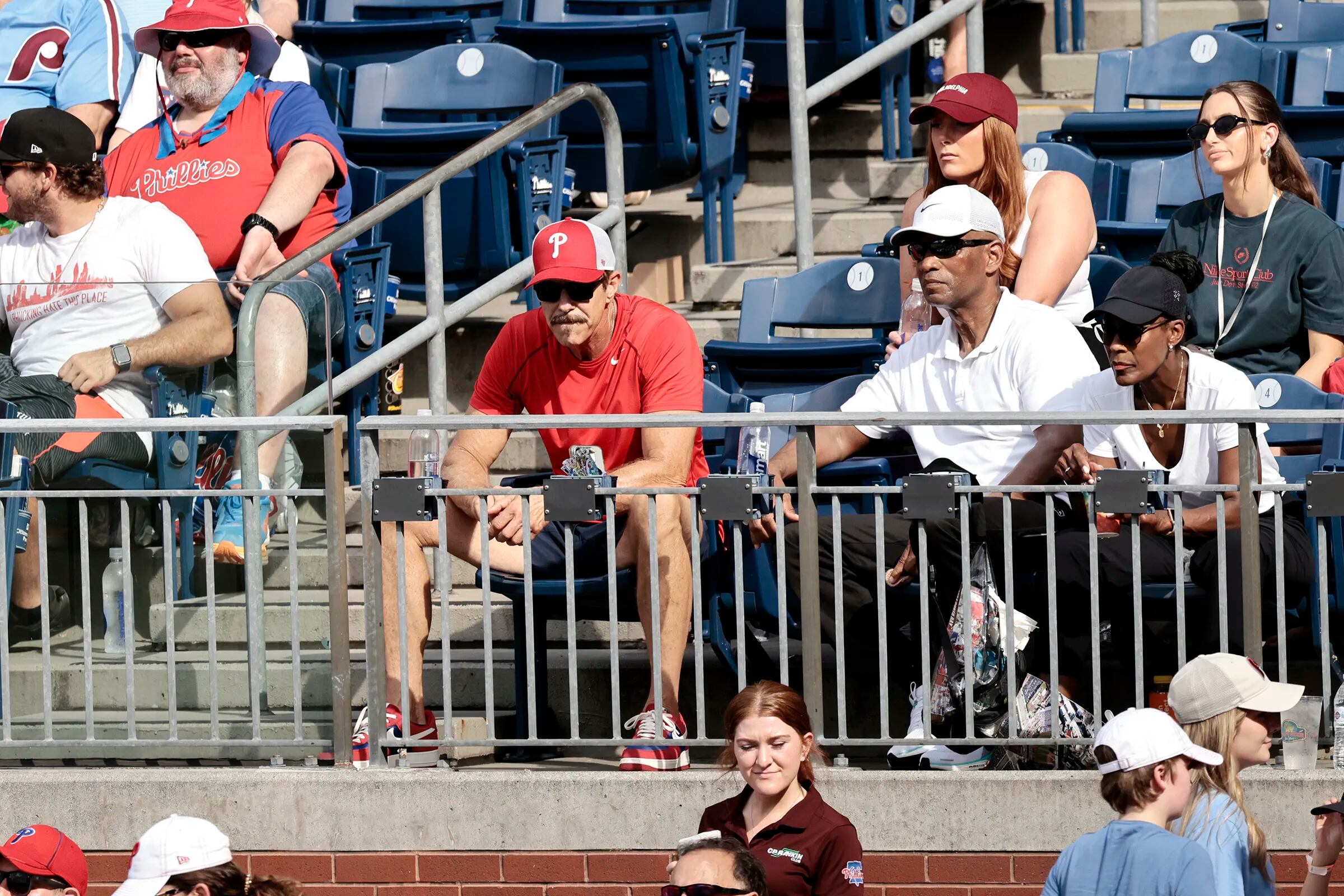 Dan Phillips (center, red cap and shirt) watches his son Tyler Phillips pitch his first MLB game during the Oakland Athletics vs. Philadelphia Phillies MLB game at Citizens Bank Park in Philadelphia on Saturday, July 13, 2024.