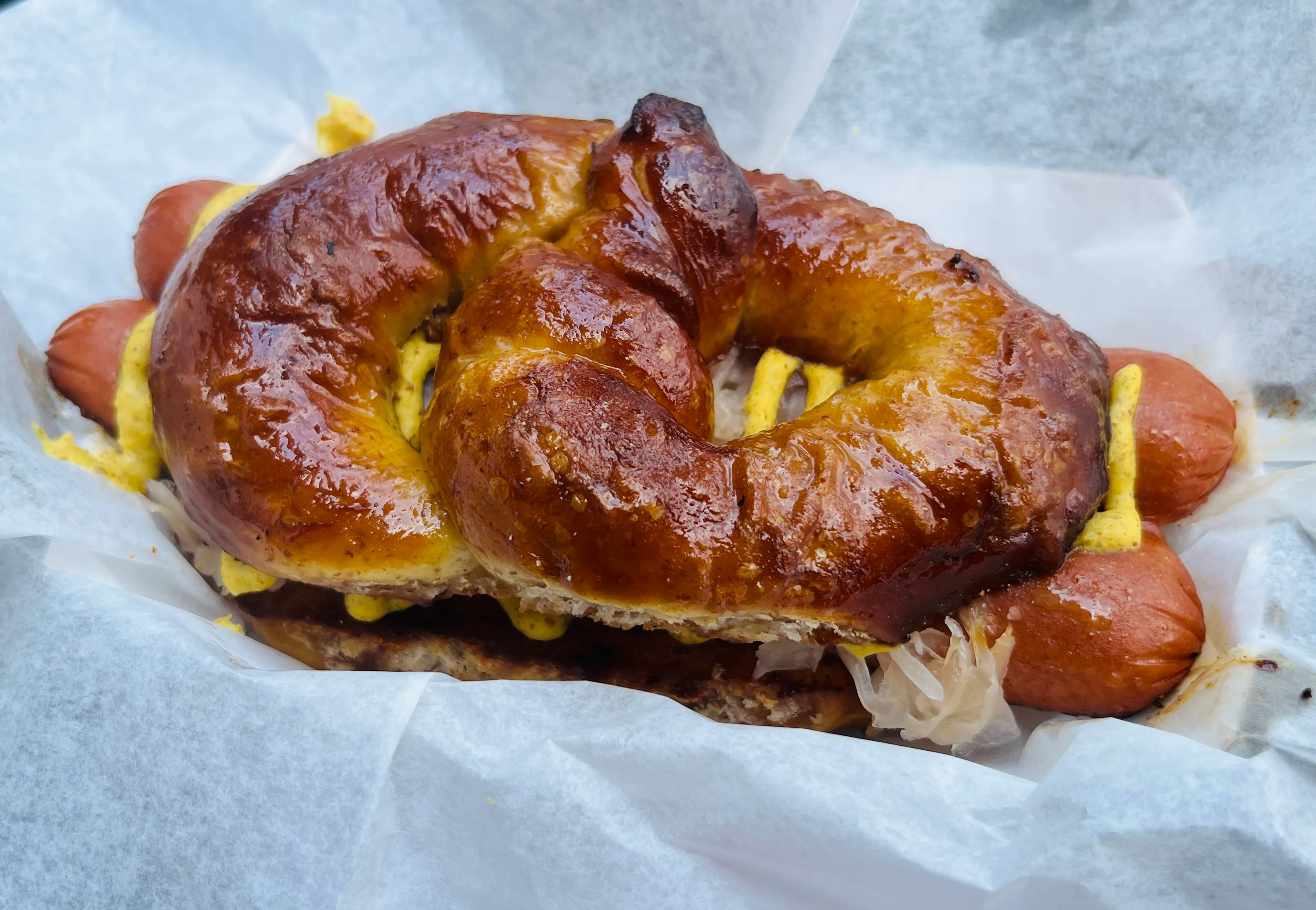 Find a hot dog on a soft pretzel at A Truck Called Sandoz in West Philly from Wednesday through Sunday.