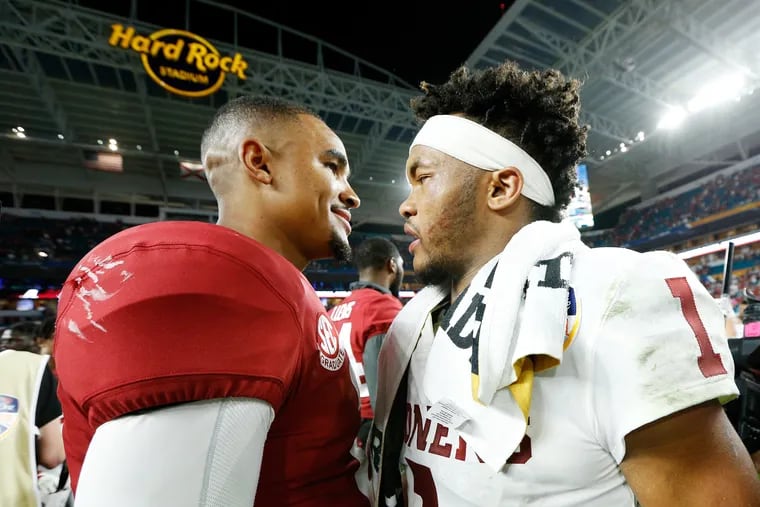 Kyler Murray (right) and Jalen Hurts never were teammates at Oklahoma, but Hurts followed Murray's footsteps in transferring into the Sooners program.