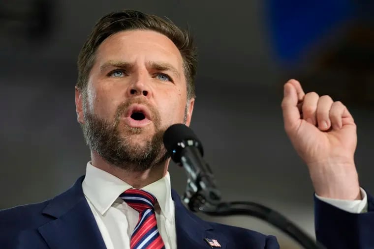 Republican vice presidential nominee Sen. JD Vance, R-Ohio, speaks at a campaign event Wednesday, Aug. 28, 2024, in DePere, Wis. (AP Photo/Morry Gash)