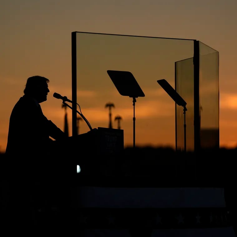 Republican presidential nominee former President Donald Trump speaks during a campaign rally at Arnold Palmer Regional Airport Saturday in Latrobe, Pa.