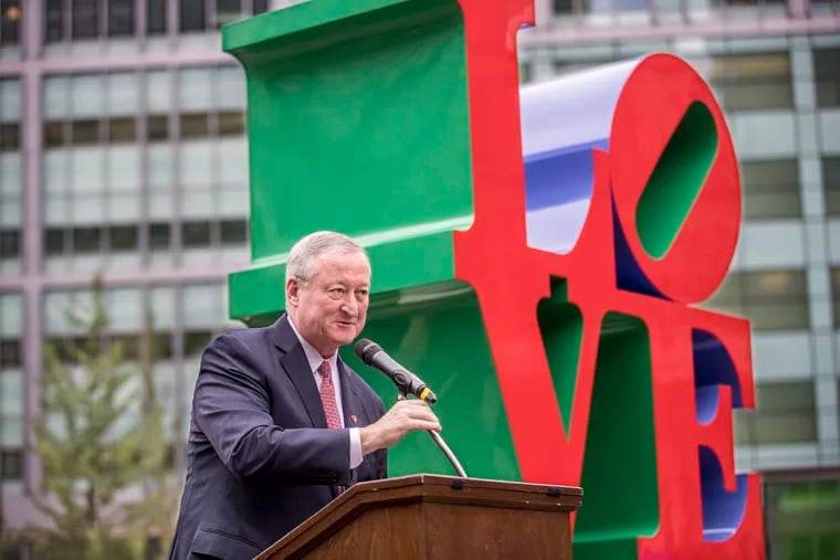 A federal judge ruled in the favor of the administration of Mayor Jim Kenney, here at the beginning of the dedication of LOVE Park in May. 