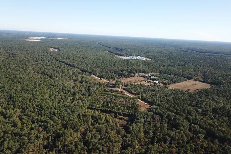 An aerial view of the Holly Farms Property in Millville, Cumberland County, New Jersey. The NJ Department of Environmental Protection has announced a deal to purchase the 1,400 acre farm.