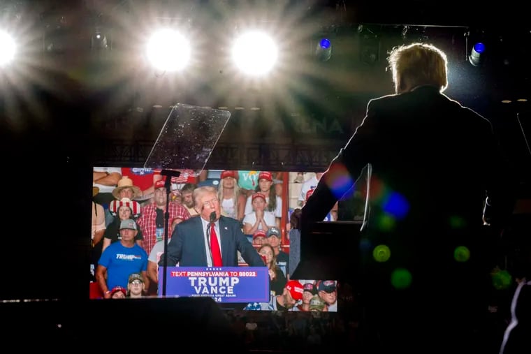 Former President Donald Trump speaks at the Pennsylvania Farm Show Complex in Harrisburg Wednesday.