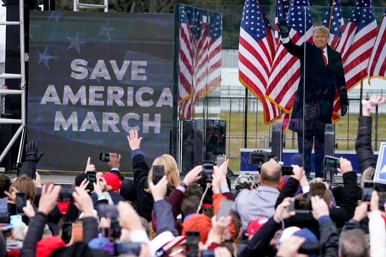 President Donald Trump arrives to speak at a rally in Washington on Jan. 6, 2021. The U.S. Supreme Court determined that Trump is partly shielded from prosecution in a case charging him with plotting to overturn the results of the 2020 presidential election.
