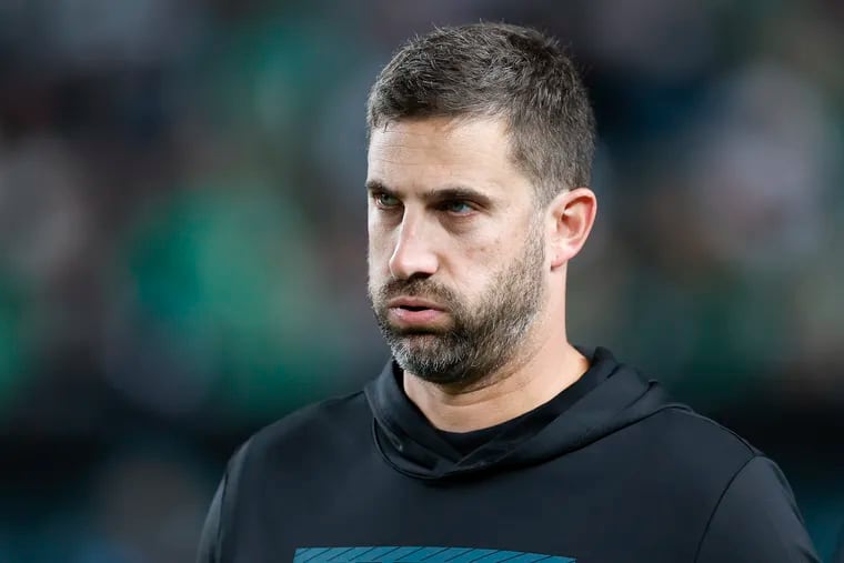 Eagles head coach Nick Sirianni exhales during Monday's loss to the Atlanta Falcons Monday night in Philadelphia.