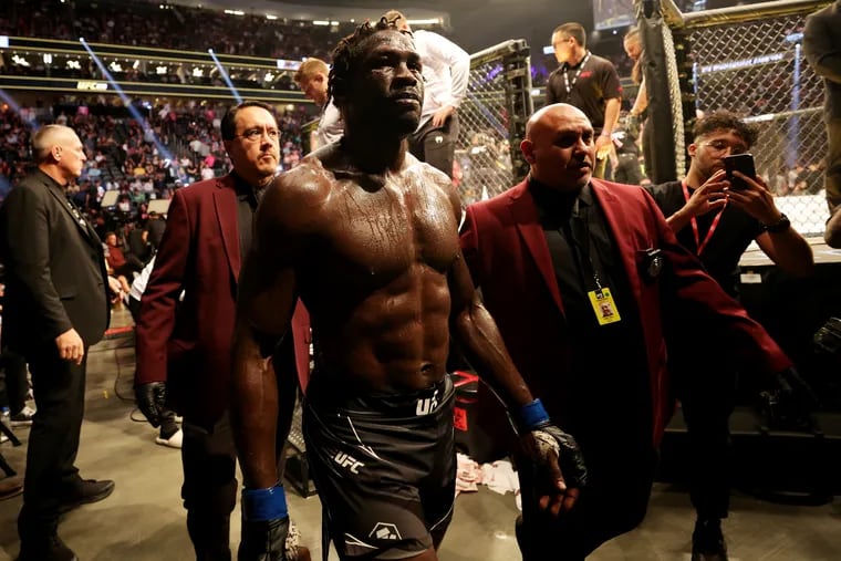 Jared Cannonier exits the octagon after his middleweight title bout against Israel Adesanya of Nigeria during UFC 276 at T-Mobile Arena on July 02, 2022 in Las Vegas, Nevada. (Photo by Carmen Mandato/Getty Images)