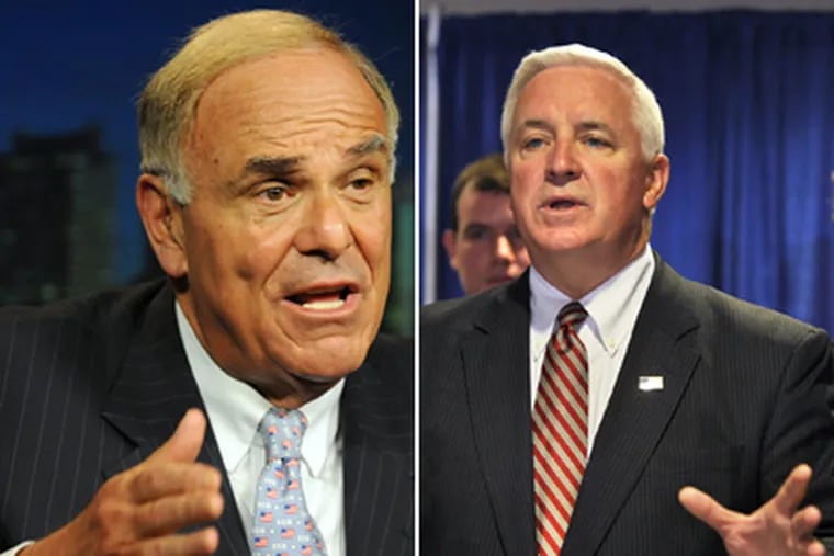 The administration of Gov. Rendell (left) has prepared files to smooth the transition for Republican Gov.-elect Tom Corbett (right). (File Photos)