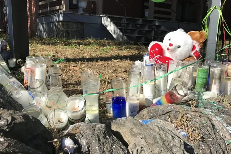 A memorial vigil was held for Messiah Chiverton, 16, outside of his grandmother's house on Penn Street in Frankford on Tuesday, Oct. 17, 2017. Chiverton, a Frankford High School junior who was shot Oct. 11 in Oxford Circle, died four days later. Photo taken Wednesday, Oct. 18, 2017.