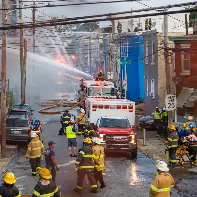 More than 100 firefighters battled a four-alarm blaze that ripped through a four-story building in Frankford on Friday morning. A Philadelphia Fire Department spokesperson said the blaze in a building on the 1200 block of Adams Avenue was reported shortly after 5:30 a.m. The fire quickly
escalated to four alarms and firefighters battled more than three hours to control it. No injuries were reported, but some vehicles were damaged.