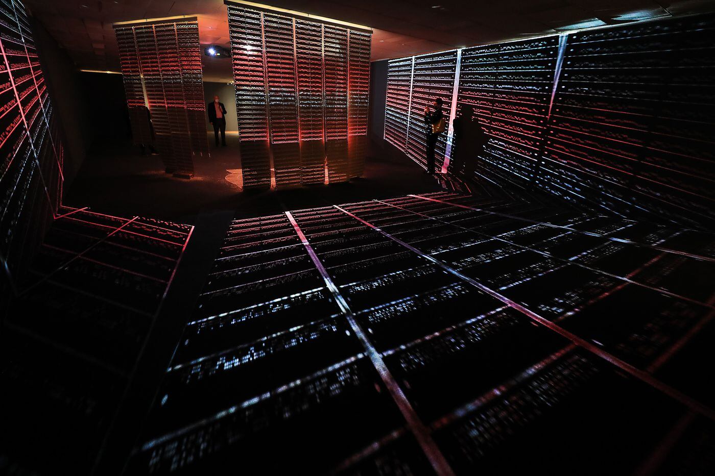 “Warp Trance,” a multichannel audio and video installation, plays during a press preview event.