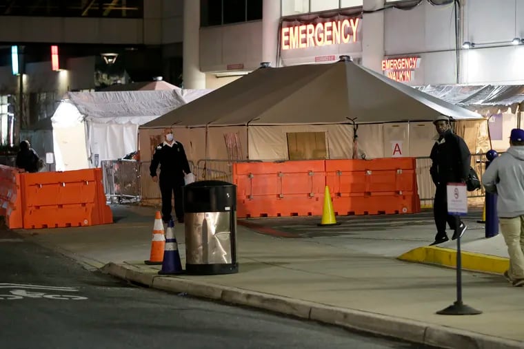 Portable medical tents are set up outside of The Hospital of the University of Pennsylvania (HUP) emergency room last week. The United States now has the most coronavirus cases in the world.