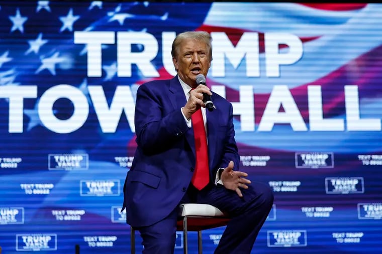 Former President Donald Trump sits for a town hall meeting in Oaks on Oct. 14.