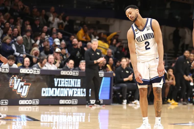 Mark Armstrong of Villanova reacts after committing a turnover late in their loss to VCU in a first-round NIT game on Wednesday.