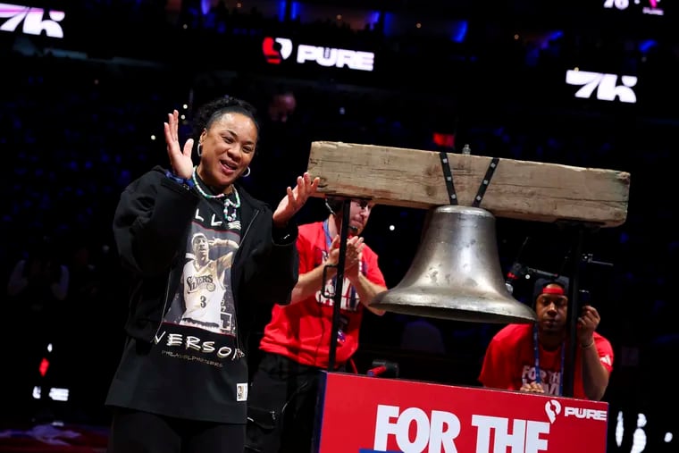 North Philly's Dawn Staley rang the bell before Game 4 of the Sixers' playoff series this season.