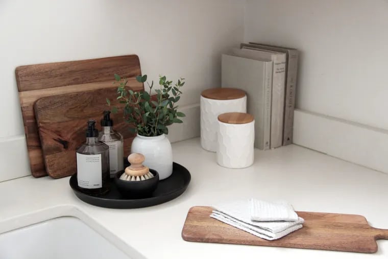 Handmade Ceramic Kitchen Sink Caddy With Glass Bottle Soap and Sponge Holder,  Brush Organizer 