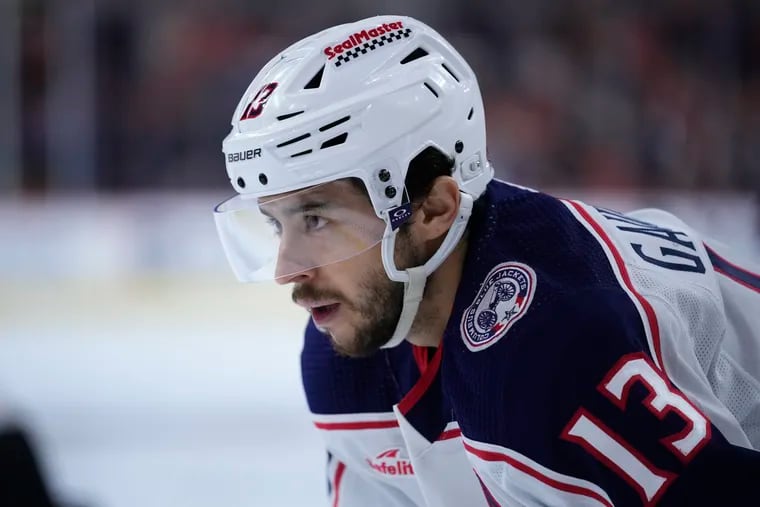 The Columbus Blue Jackets' Johnny Gaudreau plays during an NHL hockey game on Jan. 4 in Philadelphia.