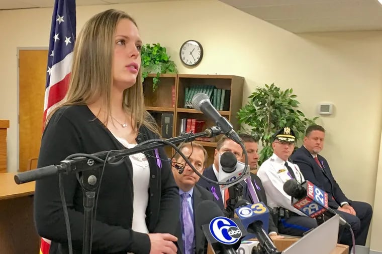 Angel Nelke, 25, of Sicklerville, began her journey out of heroin addiction after speaking to a treatment advocate in Gloucester Township municipal court three years ago. She spoke at Wednesday's announcement that 17 other Camden County   communities will adopt the township's model approach on Jan. 1.