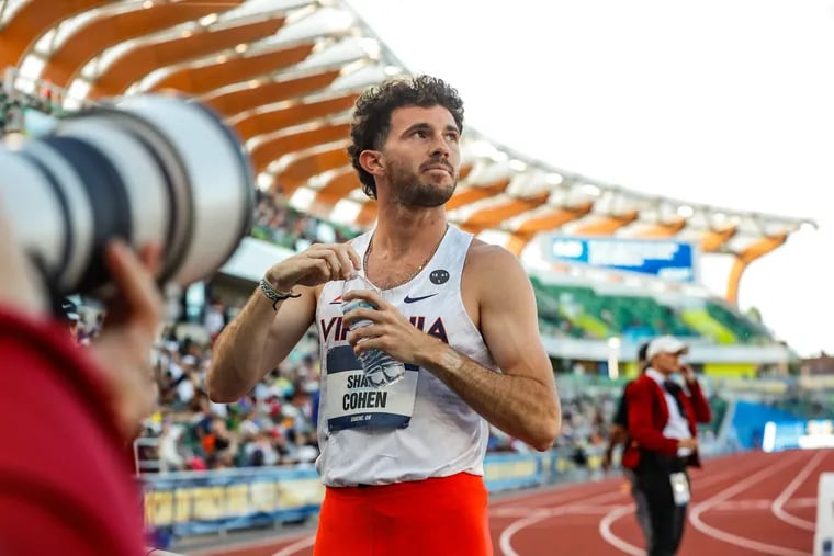 Lower Moreland alum Shane Cohen at the NCAA track and field championship, where competing for Virginia he came from behind to seize a national title in the 800 meters.