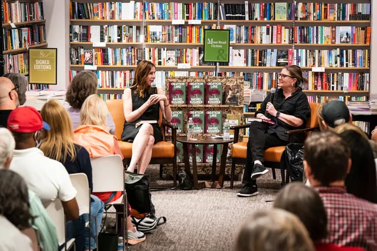 Author Rachel Kushner (left) is interviewed by local author Robin Black at Barnes & Noble at 17th and Chestnut Streets in Philadelphia on Wednesday, Sept. 11, 2024.