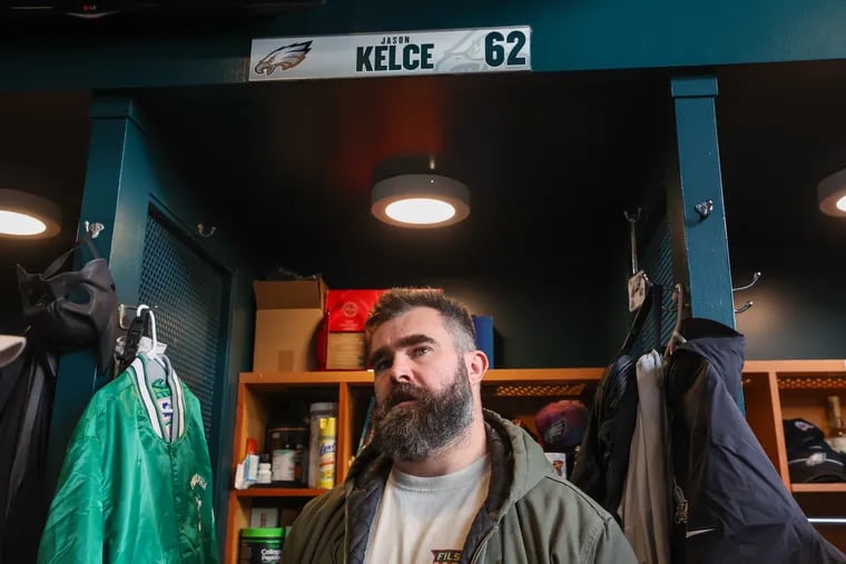 Jason Kelce at his locker following the end of the 2023 season.