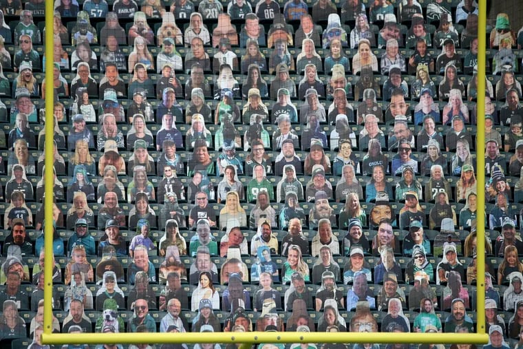 Eagles fan cutouts are pictured in the stands before a game against the Cincinnati Bengals at Lincoln Financial Field in South Philadelphia on Sunday, Sept. 27, 2020.