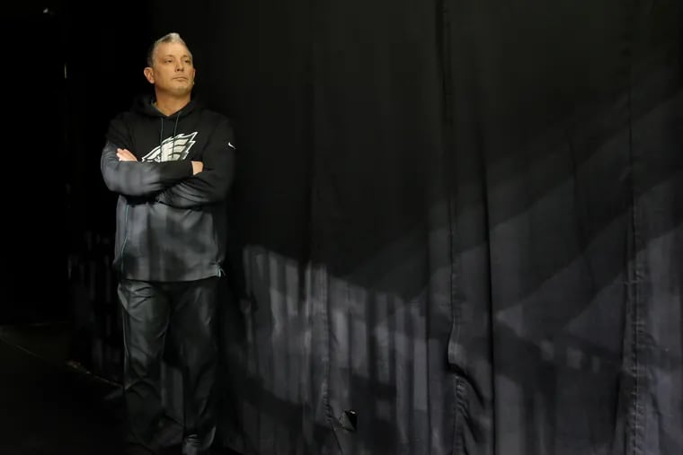 Eagles defensive coordinator Jim Schwartz waits in the tunnel before last season's divisional playoff game against the Saints on Jan. 13.