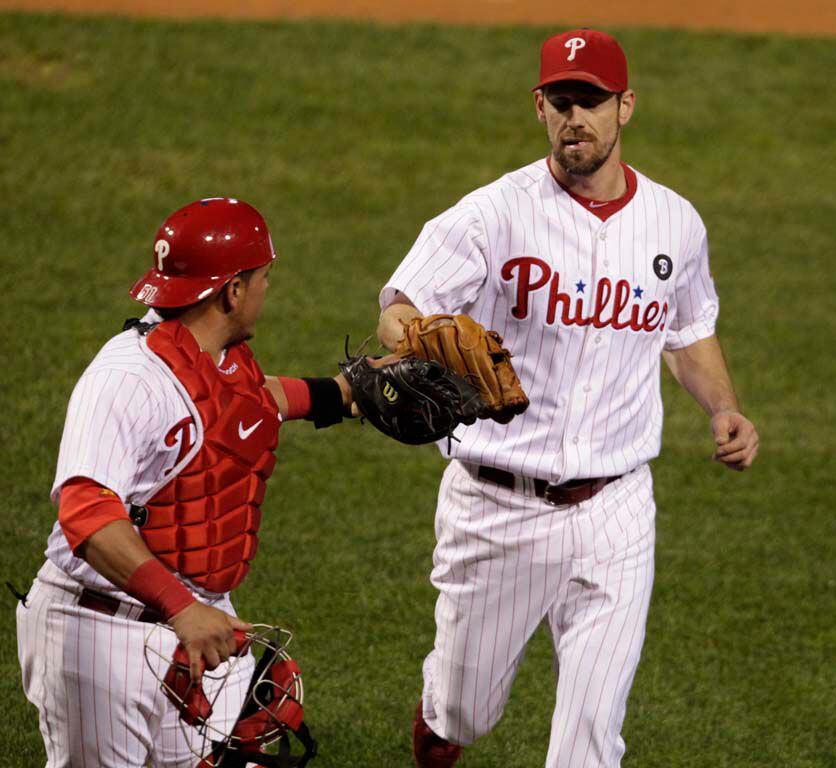 Philadelphia Phillies Carlos Ruiz makes a blessing as he crosses home plate  after hitting a solo home run in the second inning of game three of World  Series in Philadelphia, Pennsylvania on