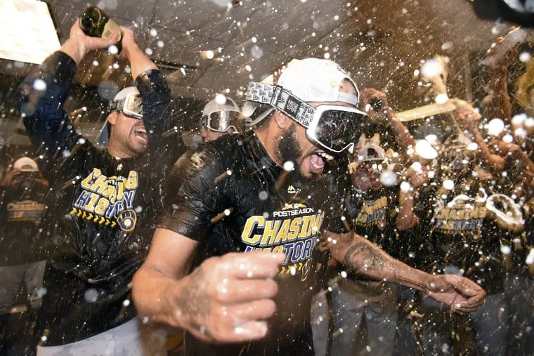 See some fun moments from the Brewers clubhouse celebration after