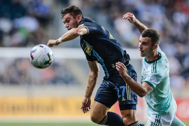 Kai Wagner pursues the ball during the Union's 4-1 win over Atlanta United on Wednesday at Subaru Park.