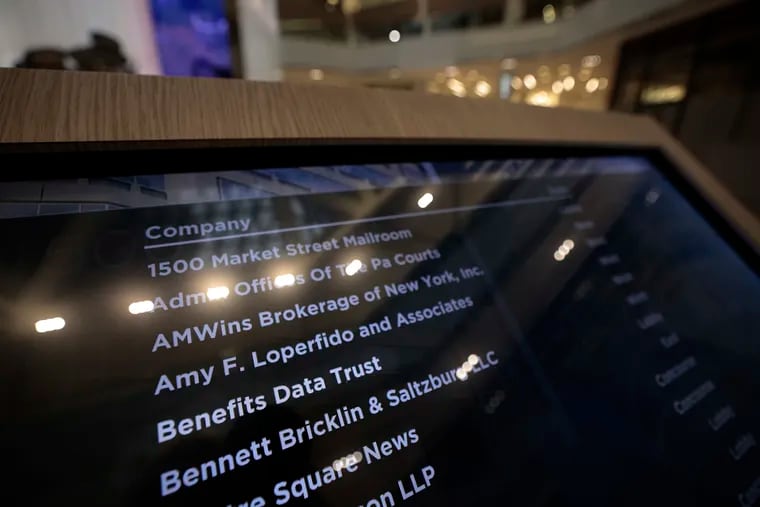 Benefits Data Trust appears on the directory in the lobby at 1500 Market St. in Philadelphia.