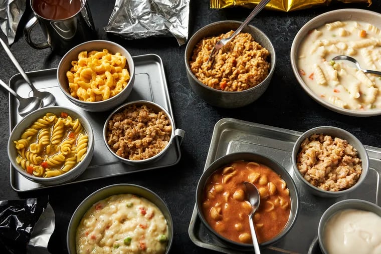 A selection of dishes made from Costco's emergency food bucket. MUST CREDIT: Rey Lopez for The Washington Post; styling by Lisa Cherkasky for The Washington Post