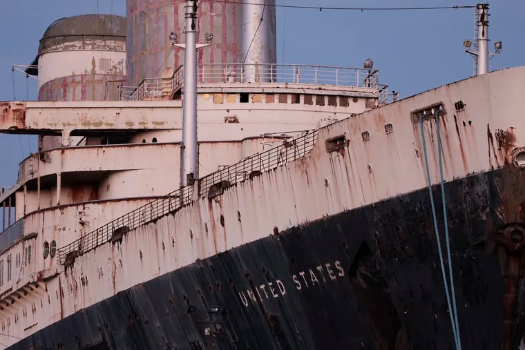 The SS United States at Pier 82, along the Delaware River in June.