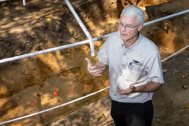 Wade Catts, president/principal archaeologist, South River Heritage Consulting, explains what was found at the dig site near the Red Bank Battlefield.