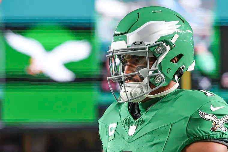 Jalen Hurts and the Eagles will be back in their Kelly Green jerseys when they take on the Buffalo Bills Sunday afternoon at the Linc.