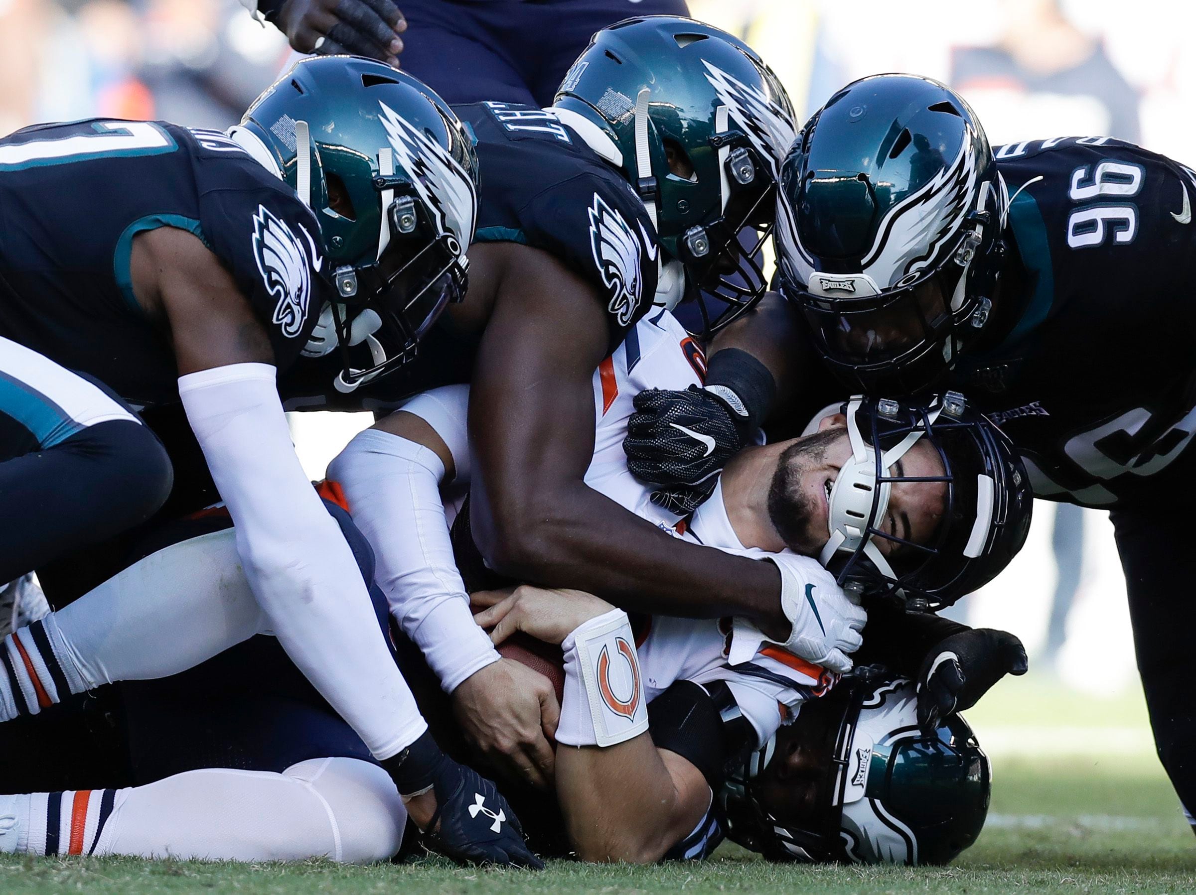 Eagles running back Jordan Howard celebrates scoring a 13yard